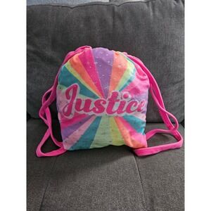 Justice Girls Glitter Rainbow Sunburst Fleece Blanket Folds into Bag 60x43
